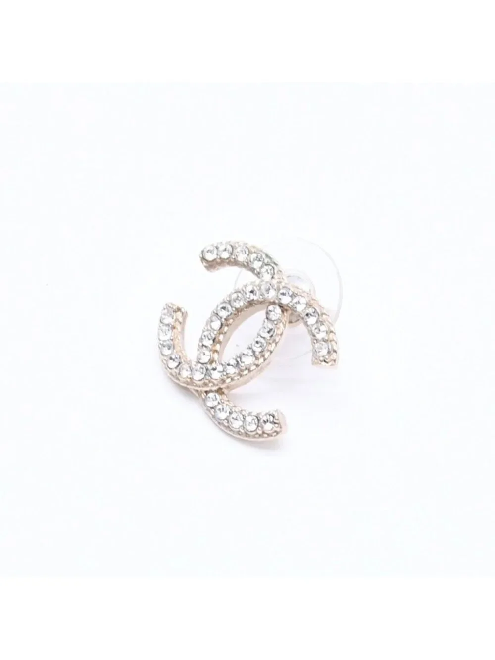 Chanel Single Earrings CC Logo Rhinestone Pierced Gold